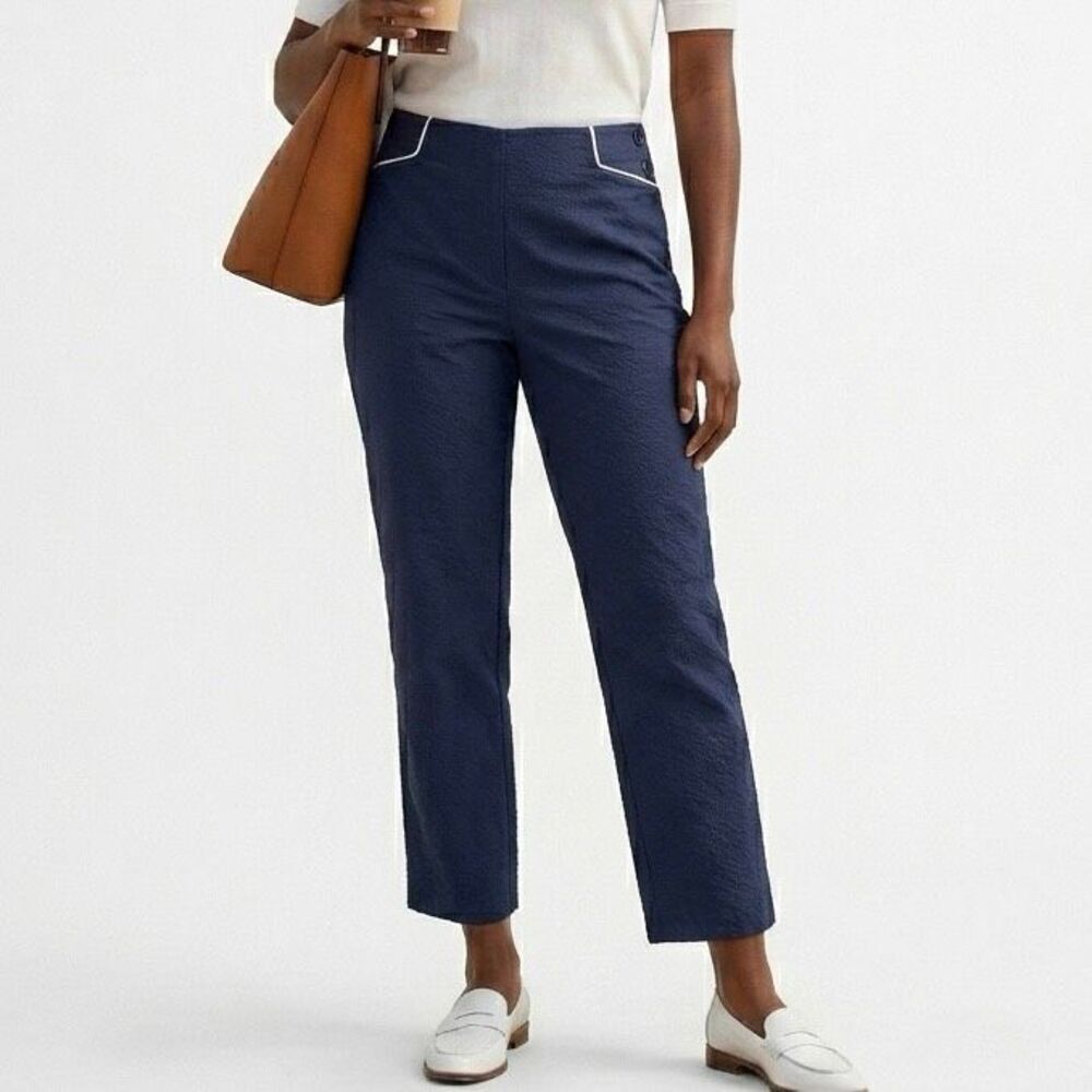 Lauren Ralph Lauren Navy Cropped Straight Leg Sailor Pants With White Piping